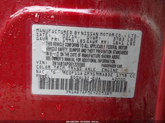Nissan Sentra 2014 3N1AB7AP9EY229389 Image 9