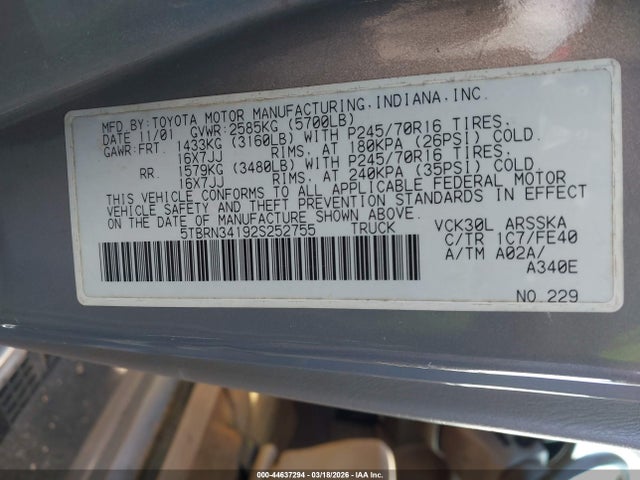 2002 TOYOTA TUNDRA 5TBRN34192S252755 Photo 8