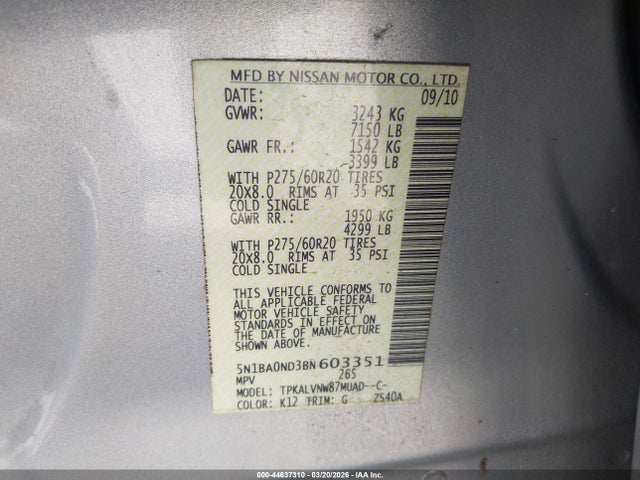 2011 NISSAN ARMADA 5N1BA0ND3BN603351 Photo 8