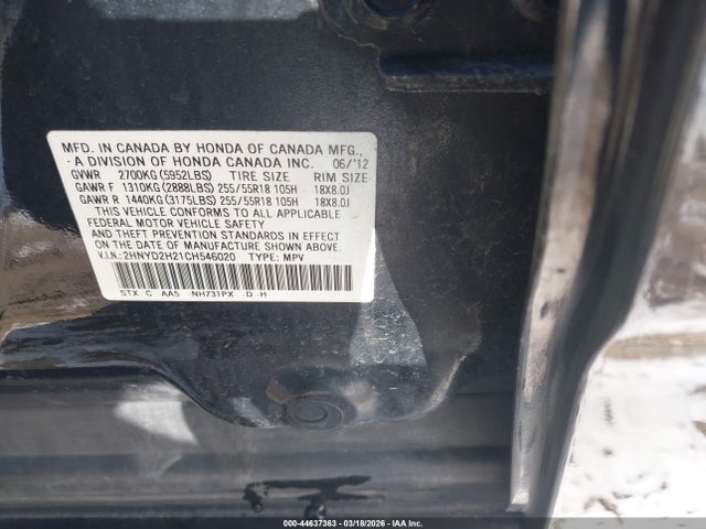Продаж на аукціоні авто 2012 Acura Mdx, vin: 2HNYD2H21CH546020, номер лоту: 44637363