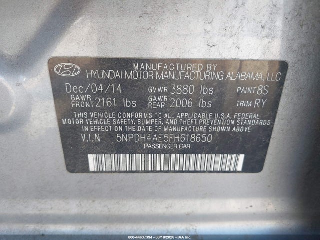 Hyundai ELANTRA SE 2015 5NPDH4AE5FH618650 Image 9
