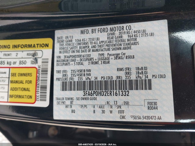 Ford FUSION SE 2014 3FA6P0HD2ER161332 Image 9