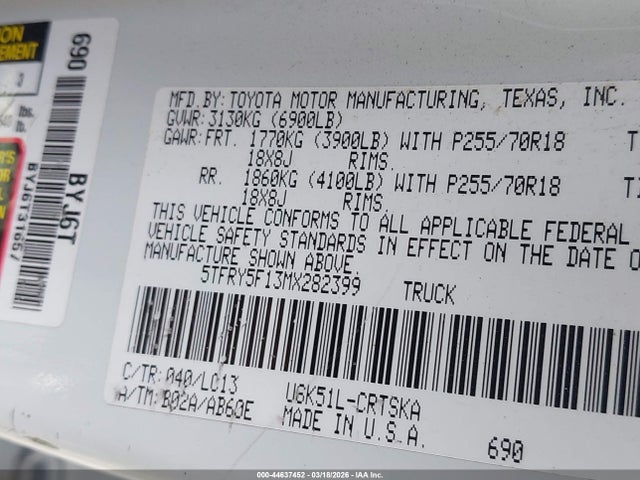 2021 TOYOTA TUNDRA 5TFRY5F13MX282399 Photo 8