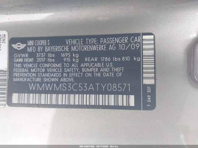 2010 MINI COOPER S WMWMS3C53ATY08571 Photo 8
