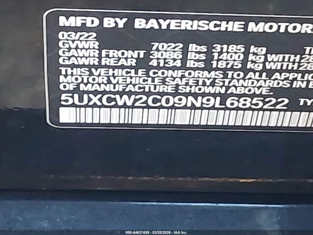 Aukcja sprzedaży 2022 Bmw X7 Xdrive40i, vin: 5UXCW2C09N9L68522, numer aukcji: 44637459