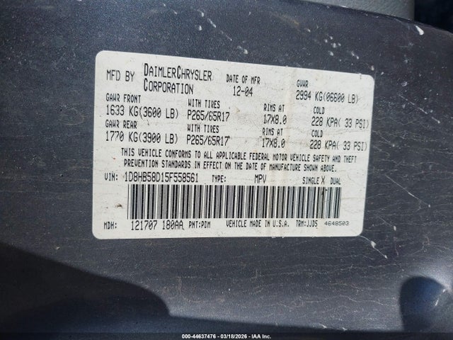 2005 DODGE DURANGO 1D8HB58D15F558561 Photo 8