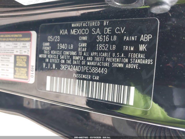 2023 Kia Rio S მანქანა იყიდება აუქციონზე, vin: 3KPA24AD1PE588449, აუქციონის ნომერი: 44637483