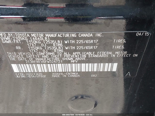 2015 TOYOTA RAV4 2T3RFREV6FW324721 Photo 8