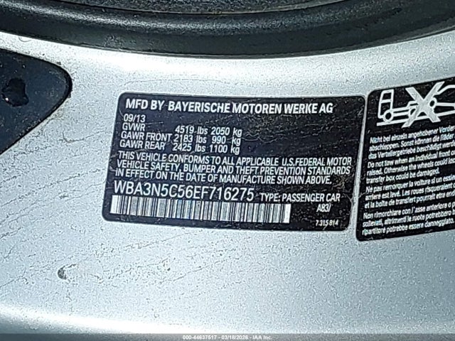 44637517 :رقم المزاد ، WBA3N5C56EF716275 vin ، 2014 Bmw 428i Xdrive مزاد بيع