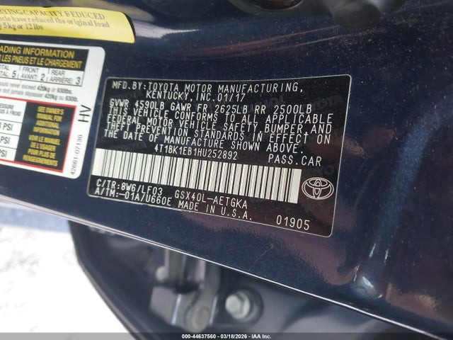 2017 TOYOTA AVALON 4T1BK1EB1HU252892 Photo 8