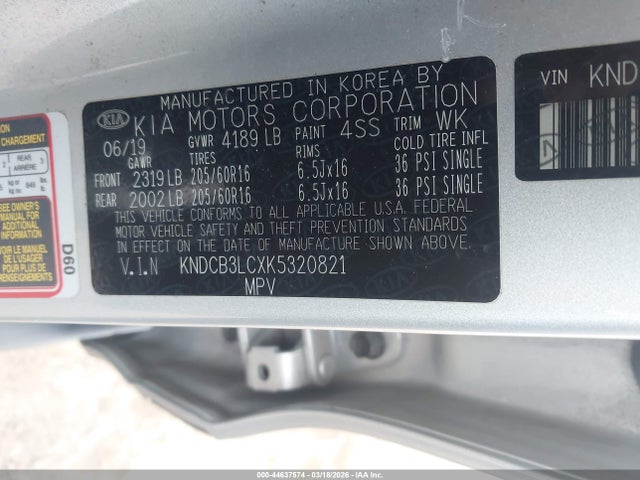 Aukcja sprzedaży 2019 Kia Niro Lx, vin: KNDCB3LCXK5320821, numer aukcji: 44637574