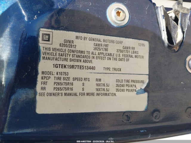 Aukcja sprzedaży 1996 Gmc Sierra K1500, vin: 1GTEK19R7TE513440, numer aukcji: 44637594