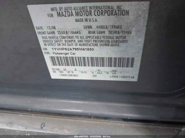 Продажа на аукционе авто 2009 Mazda Mazda6 I Touring, vin: 1YVHP82A795M41850, номер лота: 44637620