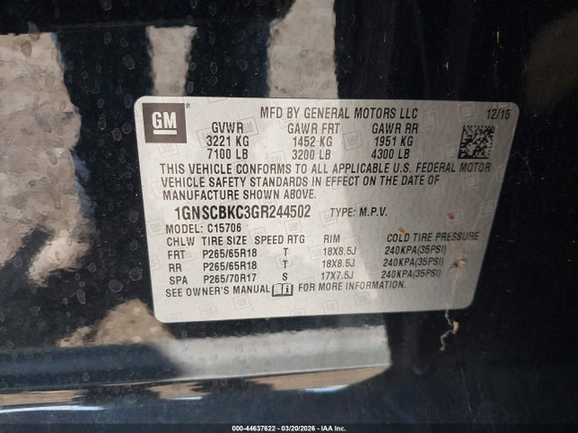 Chevrolet Tahoe Lt 2016 1GNSCBKC3GR244502 Image 9