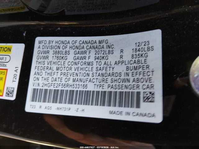 Honda Civic Sport 2024 2HGFE2F56RH533166 Image 9
