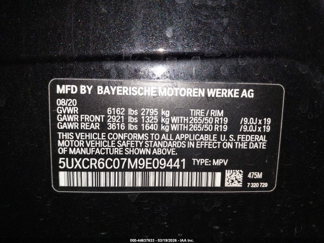 2021 Bmw X5 Xdrive40i მანქანა იყიდება აუქციონზე, vin: 5UXCR6C07M9E09441, აუქციონის ნომერი: 44637633