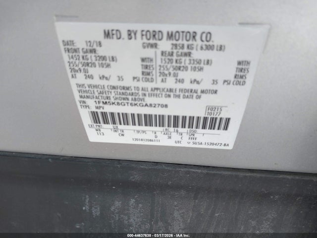 1FM5K8GT6KGA82708 Ford EXPLORER SPORT