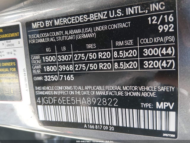 Продаж на аукціоні авто 2017 Mercedes-benz Gls 450 4matic, vin: 4JGDF6EE5HA892822, номер лоту: 44637663
