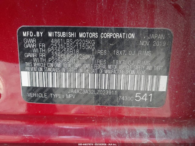 Aukcja sprzedaży 2020 Mitsubishi Outlander Es 2.4 S-awc/le 2.4 S-awc/se 2.4 S-awc/sel 2.4 S-awc/sp 2.4 S-awc, vin: JA4AZ3A32LZ023911, numer aukcji: 44637674