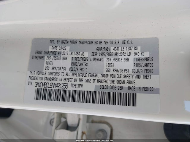 2022 Mazda Cx-30 Preferred მანქანა იყიდება აუქციონზე, vin: 3MVDMBCL9NM421256, აუქციონის ნომერი: 44637705