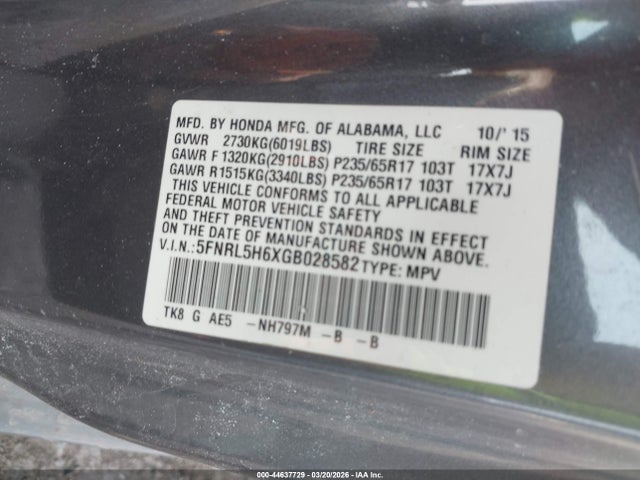 2016 HONDA ODYSSEY 5FNRL5H6XGB028582 Photo 8