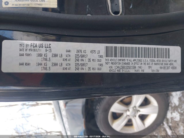 2016 Jeep Compass Sport მანქანა იყიდება აუქციონზე, vin: 1C4NJDBB1GD521594, აუქციონის ნომერი: 44637759