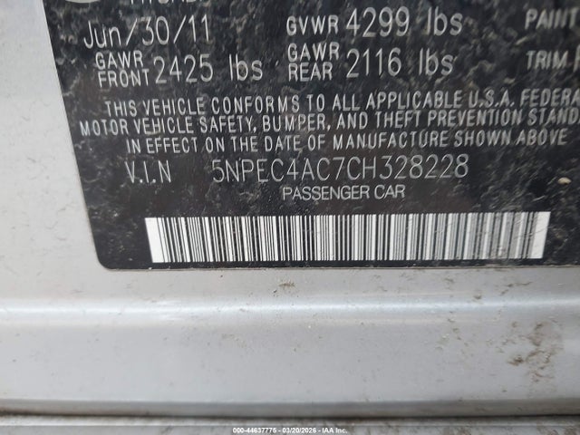 2012 Hyundai Sonata Se მანქანა იყიდება აუქციონზე, vin: 5NPEC4AC7CH328228, აუქციონის ნომერი: 44637775
