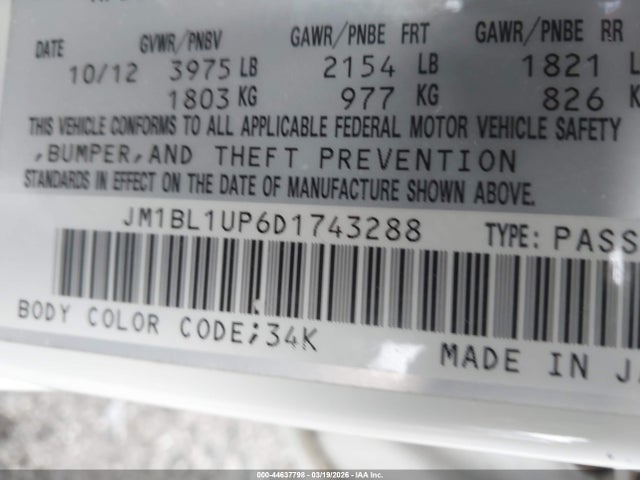 Aukcja sprzedaży 2013 Mazda Mazda3 I Sport, vin: JM1BL1UP6D1743288, numer aukcji: 44637798