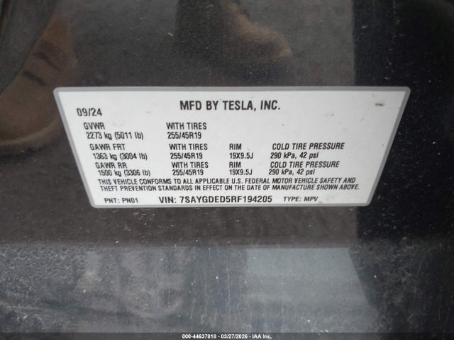 2024 TESLA MODEL Y 7SAYGDED5RF194205 Photo 8