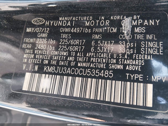 2012 HYUNDAI TUCSON KM8JU3AC0CU535485 Photo 8