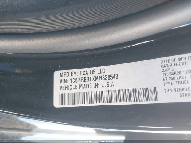 2021 Ram 1500 Big Horn  4x2 6'4 Box მანქანა იყიდება აუქციონზე, vin: 1C6RREBTXMN828543, აუქციონის ნომერი: 44637838
