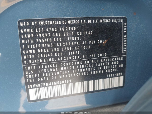 Продаж на аукціоні авто 2025 Volkswagen Tiguan 2.0t Se R-line Black, vin: 3VVHR7RM4SM060193, номер лоту: 44637861