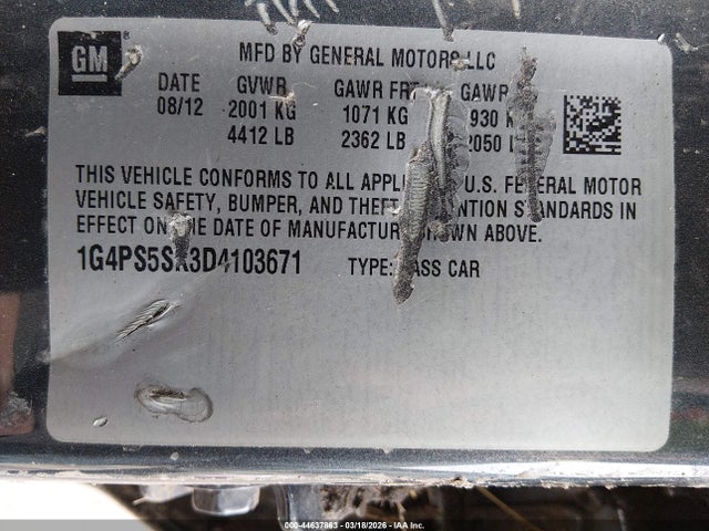 Aukcja sprzedaży 2013 Buick Verano Leather Group, vin: 1G4PS5SK3D4103671, numer aukcji: 44637863