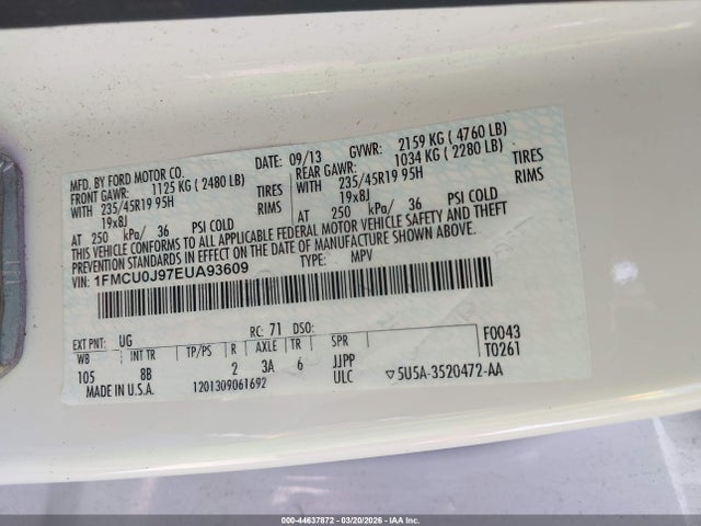 Aukcja sprzedaży 2014 Ford Escape Titanium, vin: 1FMCU0J97EUA93609, numer aukcji: 44637872