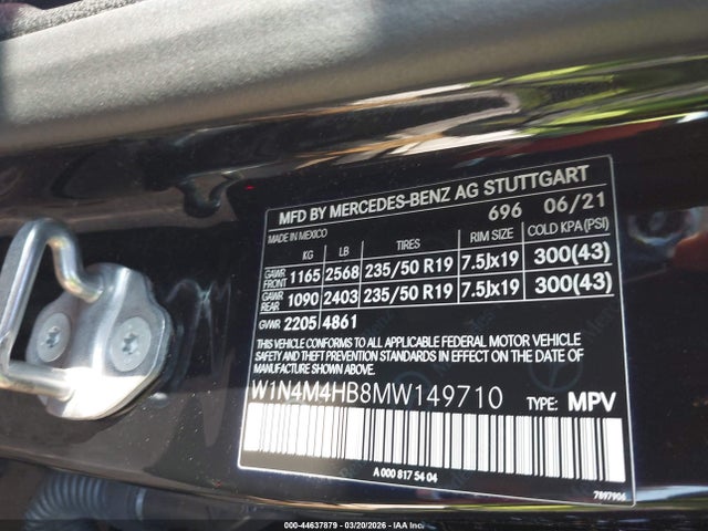 2021 Mercedes-benz Glb 250 4matic მანქანა იყიდება აუქციონზე, vin: W1N4M4HB8MW149710, აუქციონის ნომერი: 44637879