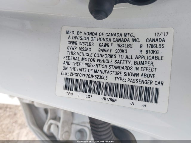 Honda CIVIC EX 2018 2HGFC2F70JH523003 Image 9