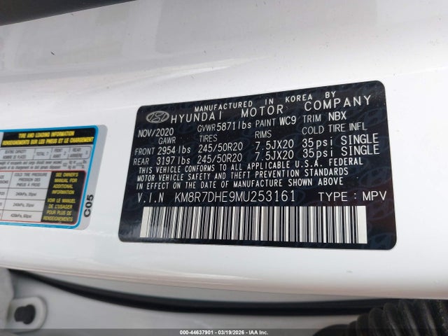 KM8R7DHE9MU253161 Hyundai Palisade Calligraphy