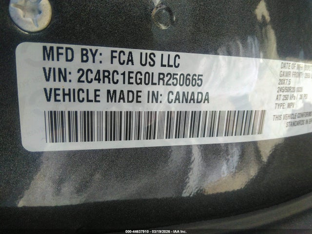 Продаж на аукціоні авто 2020 Chrysler Pacifica Touring L Plus, vin: 2C4RC1EG0LR250665, номер лоту: 44637910