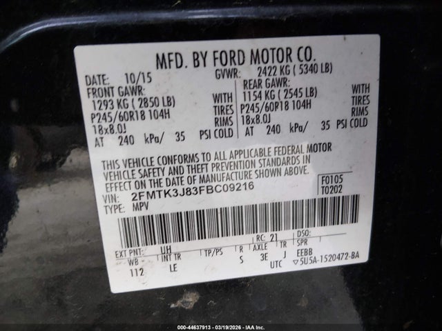 Aukcja sprzedaży 2015 Ford Edge Sel, vin: 2FMTK3J83FBC09216, numer aukcji: 44637913