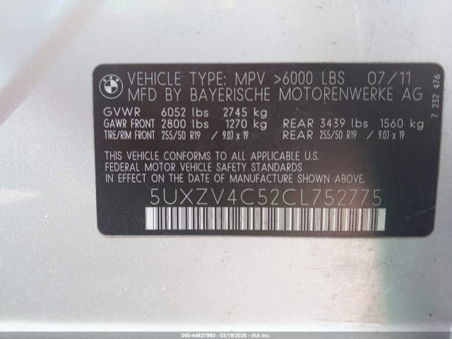 2012 BMW X5 5UXZV4C52CL752775 Photo 8