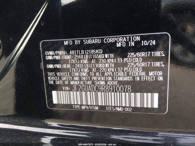 Продаж на аукціоні авто 2024 Subaru Crosstrek Premium, vin: JF2GUADC9R8910078, номер лоту: 44637972