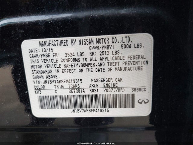 Aukcja sprzedaży 2015 Infiniti Q50 Premium, vin: JN1BV7AR8FM419315, numer aukcji: 44637984