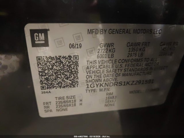Aukcja sprzedaży 2019 Cadillac Xt5 Luxury, vin: 1GYKNDRS1KZ291591, numer aukcji: 44637998