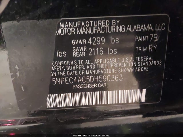 Продаж на аукціоні авто 2013 Hyundai Sonata Limited, vin: 5NPEC4AC5DH590363, номер лоту: 44638003