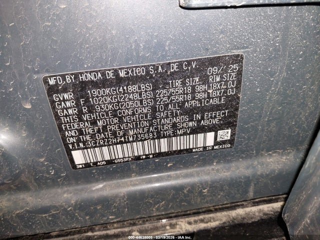 Продаж на аукціоні авто 2026 Honda Hr-v Awd Ex-l, vin: 3CZRZ2H74TM735683, номер лоту: 44638005