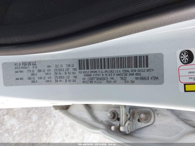 Продаж на аукціоні авто 2019 Ram 1500 Big Horn/lone Star  4x4 5'7 Box, vin: 1C6SRFFT6KN626412, номер лоту: 44638026