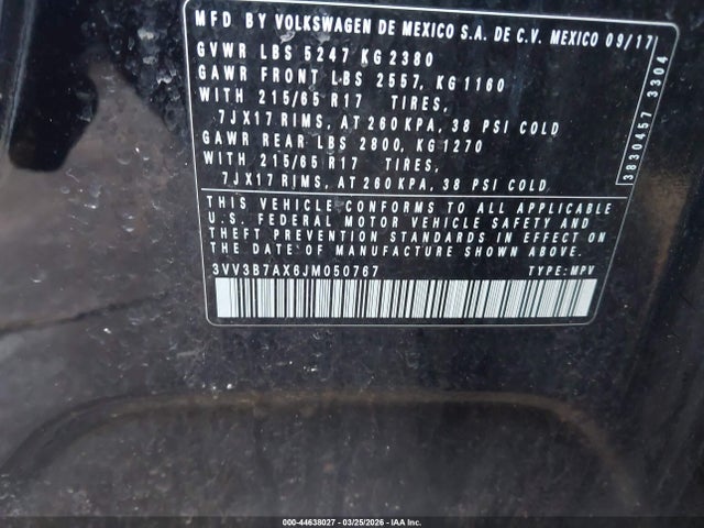 Продаж на аукціоні авто 2018 Volkswagen Tiguan 2.0t Se/2.0t Sel, vin: 3VV3B7AX6JM050767, номер лоту: 44638027
