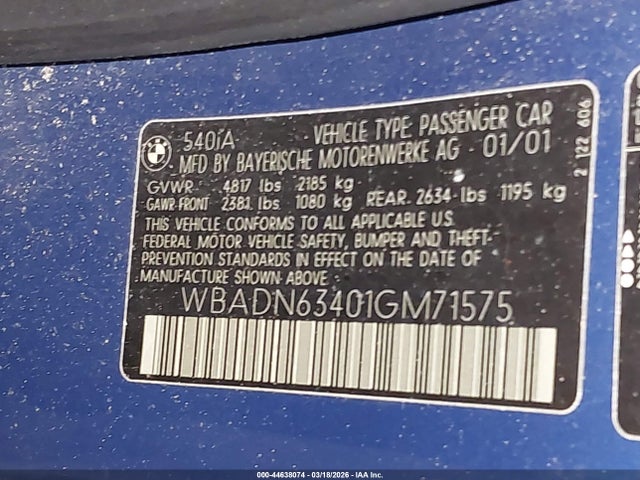 Aukcja sprzedaży 2001 Bmw 540ia, vin: WBADN63401GM71575, numer aukcji: 44638074