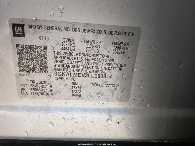 44638087 :رقم المزاد ، 3GKALMEV3LL150817 vin ، 2020 Gmc Terrain Fwd Sle مزاد بيع