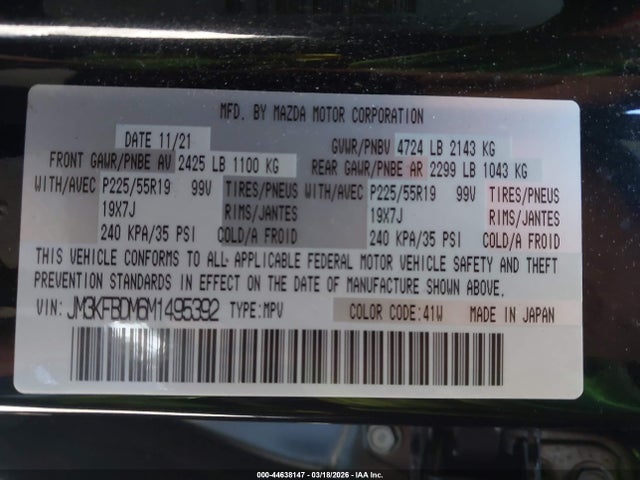Продаж на аукціоні авто 2021 Mazda Cx-5 Grand Touring, vin: JM3KFBDM6M1495392, номер лоту: 44638147